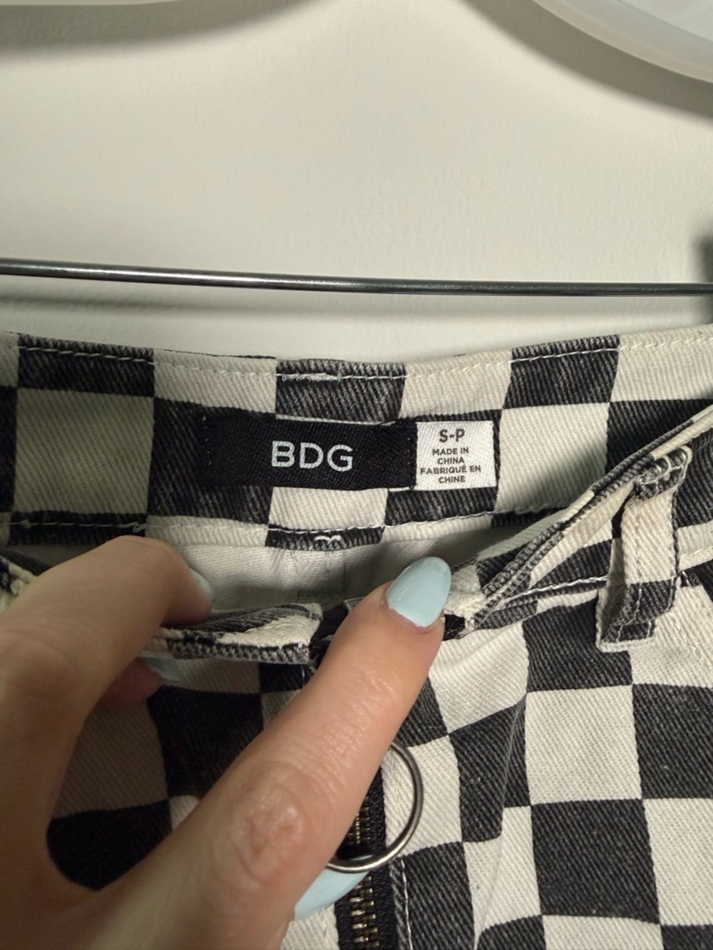 Black & White Checkered Mini Skirt with Front Zip - Picture 3 of 5